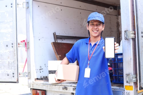 Preview: Deliveryman Showing Phone Screen