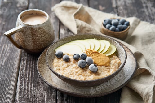 Hearty Oatmeal Breakfast with Apples and Blueberries