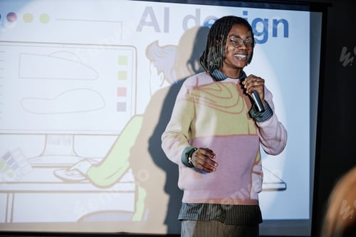 Preview: Young Adult Black Man Presenting Ai Design Concept during Technology Seminar