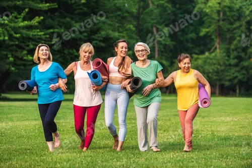 Preview: Senior women training with fitness coach at park