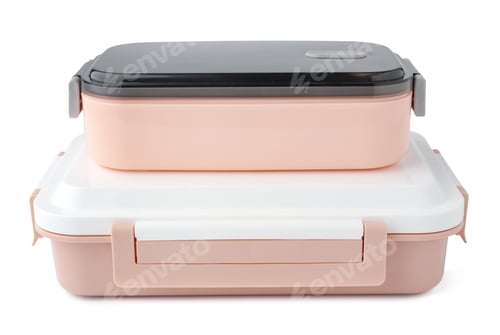 Preview: Close up of food containers isolated on white background.