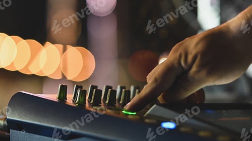 Preview: Audio sound mixer console with night time.