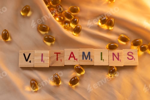 Preview: Vitamine and pills on satin background