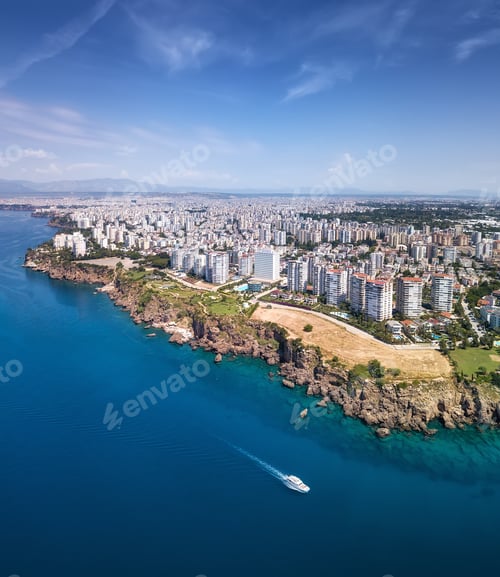Preview: Aerial view at the Antalya, Turkey. Blue sea from air as a background.