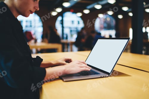 Preview: skilled freelancer chatting and messaging via netbook with mock up screen for your website