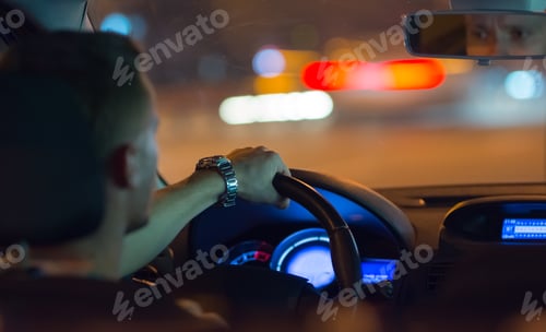 Preview: The man drive a car in the night city