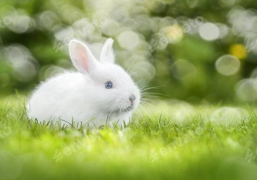 Preview: Rabbit grazing on fresh green grass, springtime freshness and vibrant nature