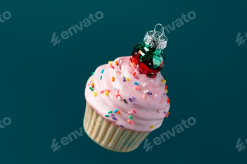 Preview: Christmas sweet cupcake bauble on dark green background