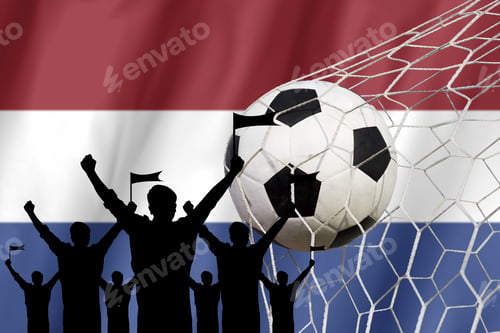 Preview: Silhouettes Of Soccer Fans With Flag Of Netherlands .Cheer Concept