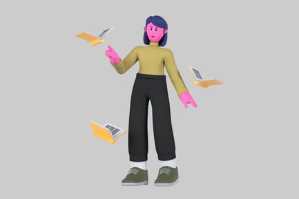 Preview: Stylized Woman with Floating Books