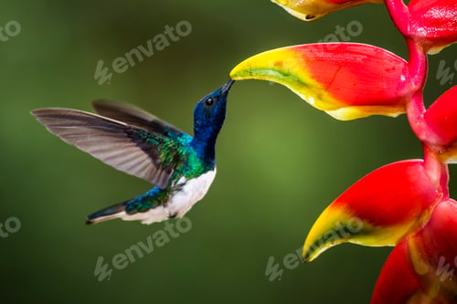 Preview: White-necked Jacobin (Florisuga mellivora aka Collared Hummingbird) Boca Tapada, Alajuela Province,