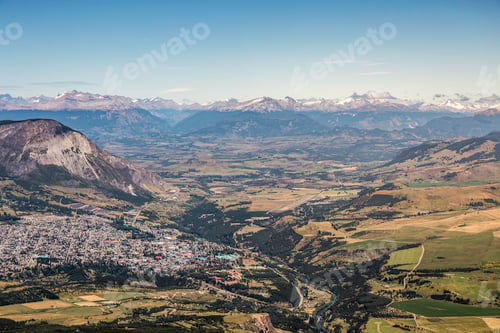 Preview: View of mountain valley and Coyhaique town from Cerro Cinchao, Coyhaique National Reserve, Coyhaique