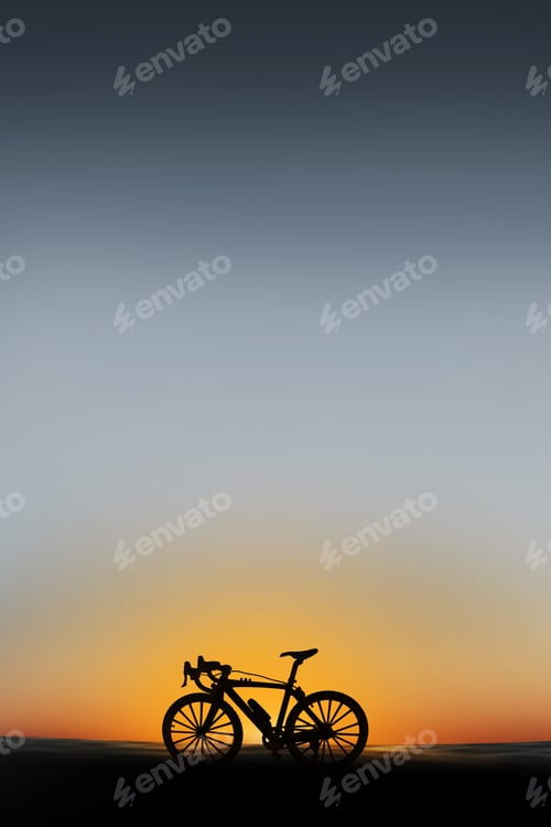 Preview: Shadow bicycle parked at beach on sunset background. Vacation in summer.
