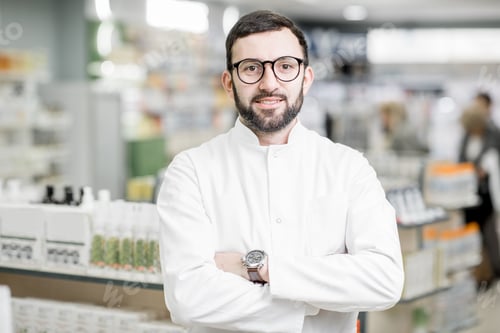 Preview: Pharmacist portrait in the pharmacy store