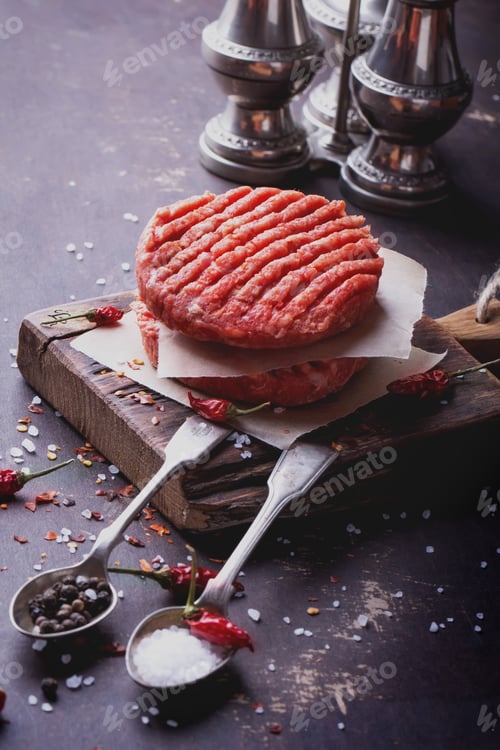 Preview: Raw Hamburger Patties Prepared for Cooking