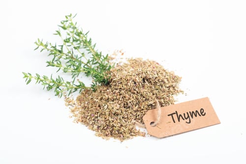 Preview: Fresh and dried thyme on white background