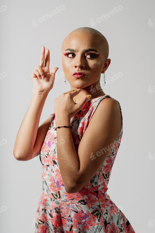 Preview: Hairless Colombian woman being vain and wearing makeup.
