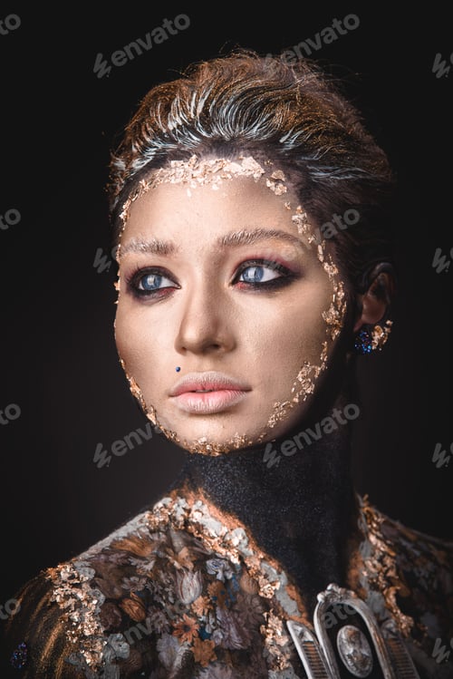 Preview: Portrait a girl with Golden icon painting makeup