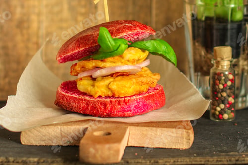 Preview: Burger Red, Fast Food Sandwich. Food Background. Copy Space