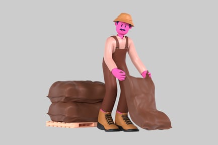 Preview: Cartoon farmer with bags asset