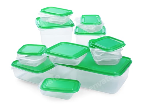 Preview: Set of empty plastic containers for food on white background
