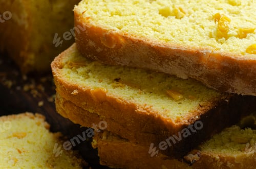 Preview: Homemade cornbread slices on kitchen table zoomed image