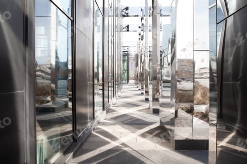 Vista previa: Abstract architectural perspective. The sloping or crossing lines of modern office building