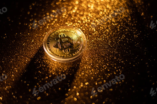 Preview: golden Bitcoin virtual money concept.