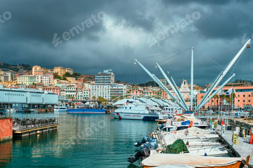 Preview: Port of Genoa Genova with yachts and boats. Genoa, Italy