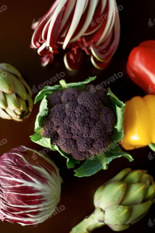 Preview: Variety of vegetables with globe artichokes, peppers, broccoli and cabbage