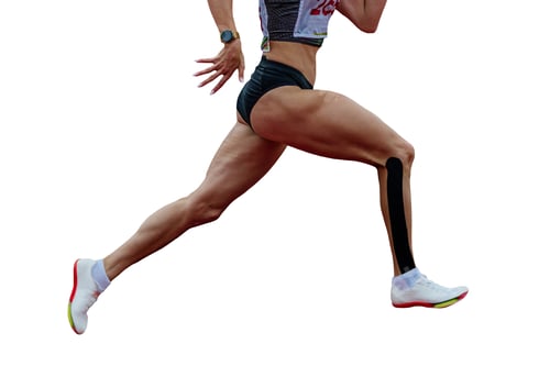 Preview: close-up female runner sprinter running track stadium isolated on white background