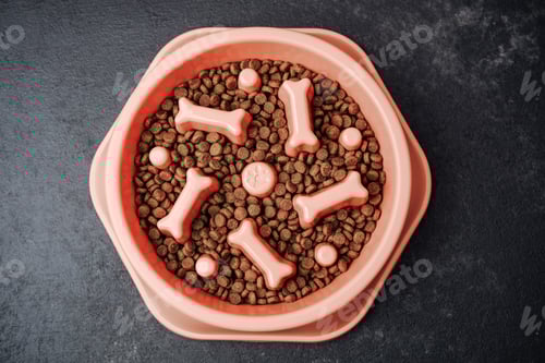 Preview: Dog food in pink bowl with bone shaped treat holders
