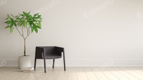 Preview: Chair and Plant with Books Against a Wall