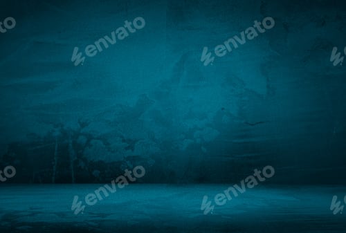 Preview: Vintage grunge blue concrete texture studio wall background with vignette.