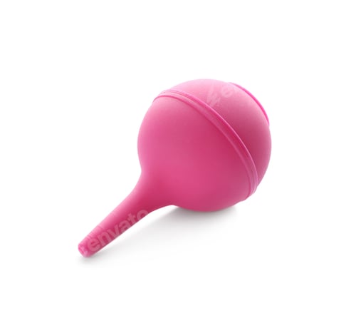 Preview: Pink enema on white background. Medical treatment