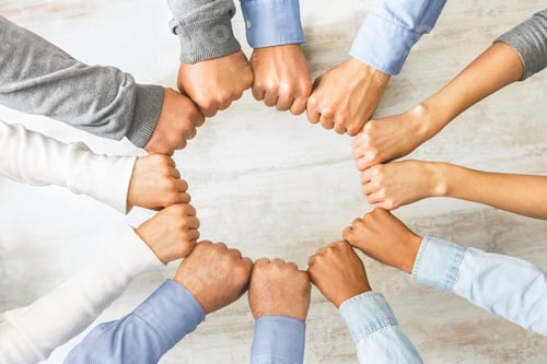 Preview: Group of people fist bump assemble together