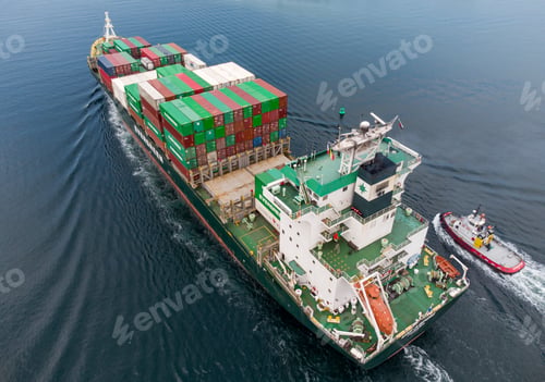 Preview: Aerial top view container ship, shipping or transportation concept background.