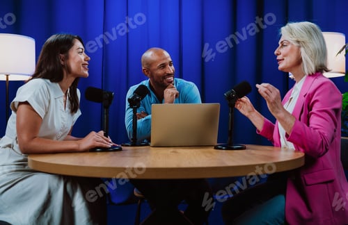 Preview: Group of three hosts is capturing a live audio broadcast