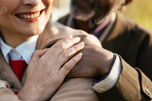 Preview: Storytelling image of a multiethnic senior couple in love