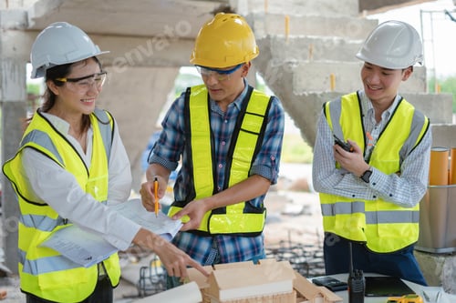 Preview: Construction engineers discussion with architects at construction site or building site.