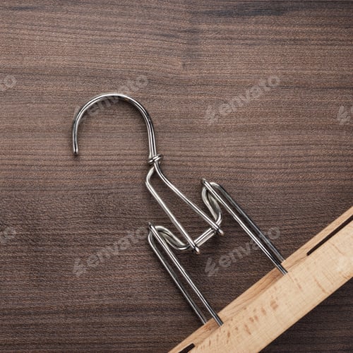Preview: Wooden Hanger Hardware on Brown Wood Background