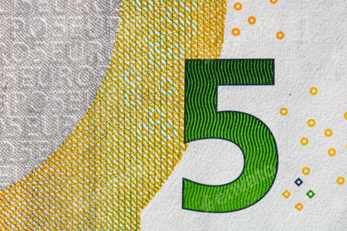 Preview: Closeup shot of the 5 number on a five euro banknote