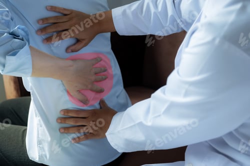 Preview: Physical therapy is doing therapy for successful businesswoman patients feeling back pain