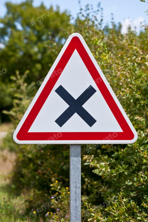 Preview: Crossroads road sign on a country road