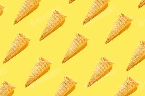 Ice cream waffle cones in food pattern