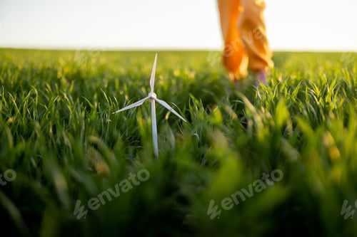 Preview: Toy wind generator on green field
