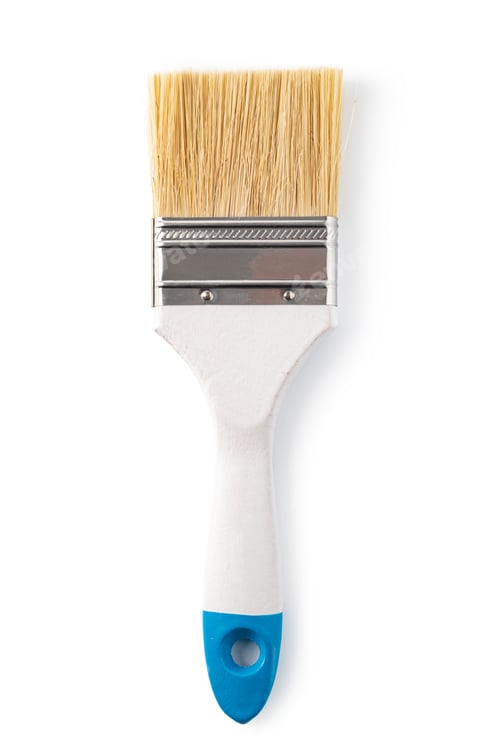 Preview: A white paintbrush with a blue handle. The brush is clean and ready to use.