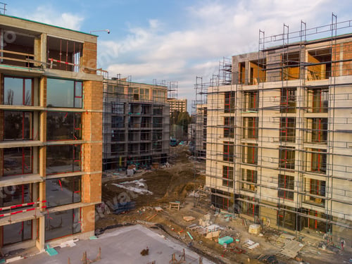 Preview: Busy Construction Site and Construction Equipment Aerial view