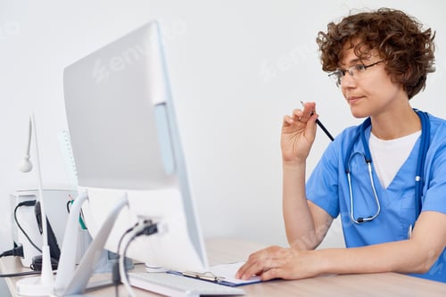 Preview: Young Female Doctor at Desk