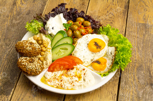 Preview: Traditional arabic breakfast on wooden table